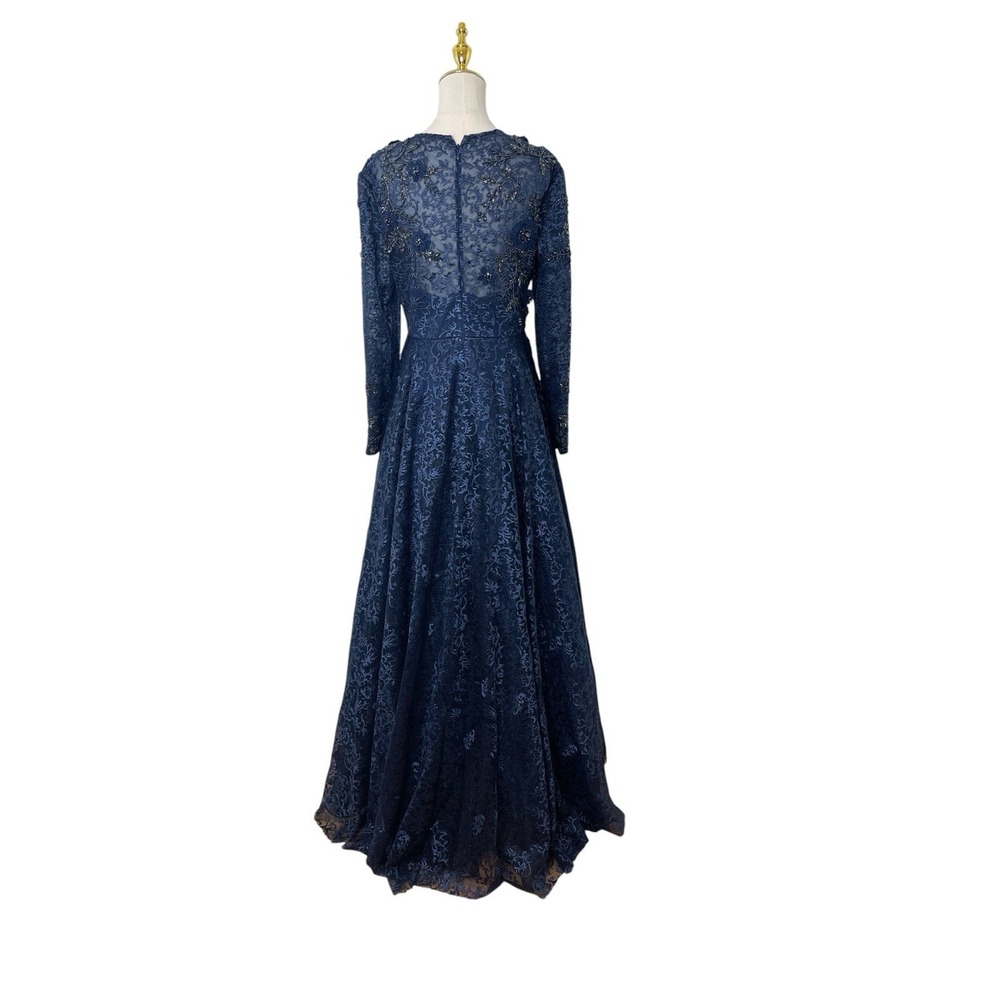 Mac Duggal A11121 Navy Floral Appliqué Ball Gown Size 8 $998 - Picture 6 of 7